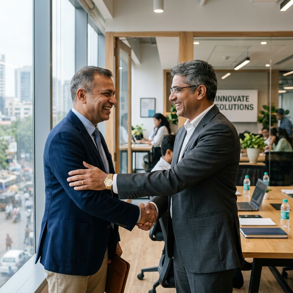 Two men shaking hands in an office
