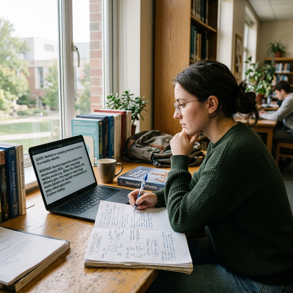A student taking notes in a notebook next to a laptop